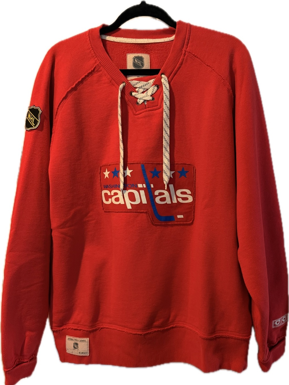 Washington Capitals CCM Red V-Neck Lace-Up Hockey Sweatshirt with Laces